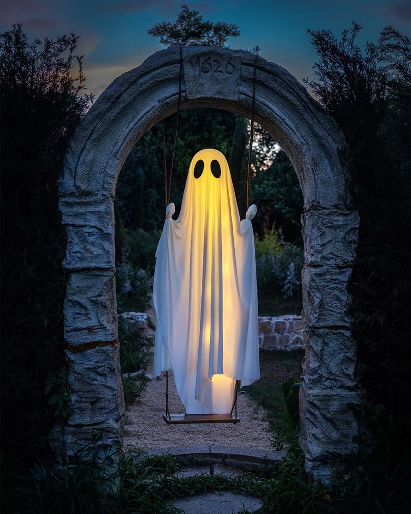 🔥ON SALE🔥Hanging Swing Ghost Halloween Decor with String Lights